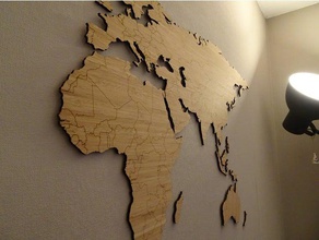 mappa del mondo di bambù lasercut semplificato worldmap 2d art il laser una 3d print model - Mito3D
