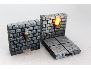 openforge cut-stone openlock torch wall toy & game accessories dnd tiles dungeon miniatures pathfinder rpg tabletop terrain tile 3d print model - Mito3D