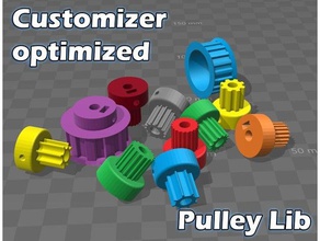 parametric pulley library - customizer optimized parts belt customizable gear gears gt2 htd idler 3d print model - Mito3D