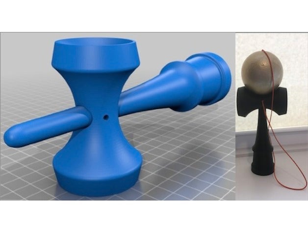accurate kendama w string holes 2 parts + ball inventor files toys & games 3D print model - Mito3D