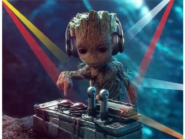 dj baby-groot - dropping beats lithophane Kunst 3D print model - Mito3D