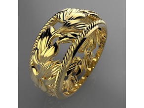 ring-Thema Blattfeder Schmuck classic gold gold-Silber ring Ringe Silber 3d print model - Mito3D