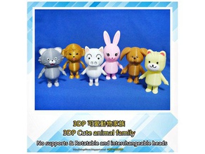 3dp cute animal family animals bear bunny cat dog monkey pig rabbit 3d print model - Mito3D