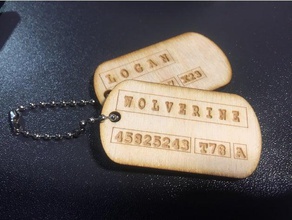 logan wolverine dog tags keychains cosplay prop costume tag halloween keychain laser lasercut cutter movie necklace pendant wood x-men xmen 3d print model - Mito3D