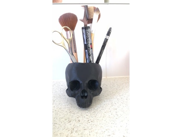 skull makeup stand bathroom stant bowl brush 3D print model - Mito3D