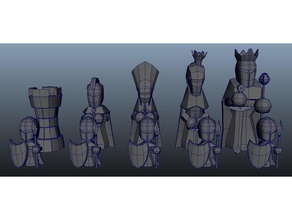 medieval chess set bishop king knight pawn pieces rook 3d print model - Mito3D