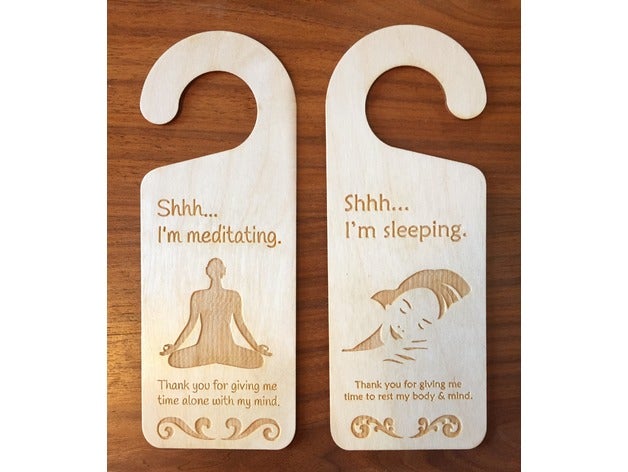 laser cut double sided wooden doorknob hanger decor 2 2-sided door knob meditation sleep techshop sf two 3D print model - Mito3D