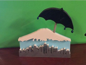 seattle skyline 2d art mountain rain rainier spaceneedle umbrella 3d print model - Mito3D