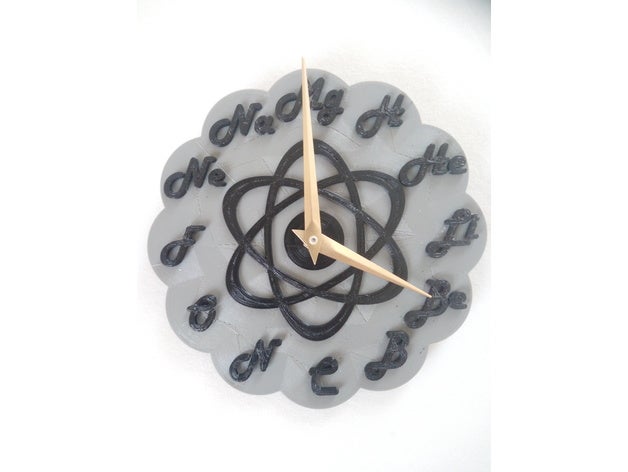 atom saati dekor atomlar berilyum borium karbon kimya kronograf saat clockface eleman flüorür yazı tipi helyum hidrojen lityum magnezyum neon nerd asosyal azot yörünge oksijen periyodik tablo fizik sodyum zaman 3D print model - Mito3D