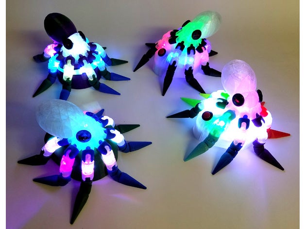 illuminated octopus animals 18650 alien led leds light nightlight night rgb skull steampunk tentacle tinkercad 3D print model - Mito3D