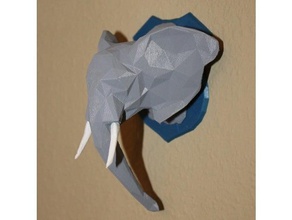 low-poly animal troféus esculturas elefante a cabeça baixa contagem de polígonos rhino rinoceronte troféu 3d print model - Mito3D