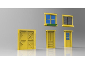 scale model building door windows set2 hobby 3d printing architecture ho models window 3d print model - Mito3D