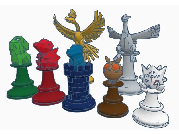2nd generation pokemon chess set baby bird birds bishop king queen knight pawn pieces rook chikorita custom cute cyndaquil egg fire starter gold silver grass gsball g s ho-oh hooh hoothoot legendary lugia figures go togepi totodile videogame video game games water 3D print model - Mito3D
