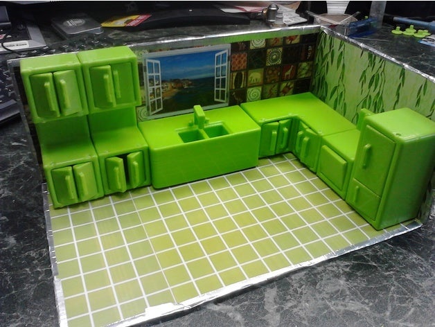 mini muebles de cocina el modelo los gabinete casa muñecas nevera la isla horno fregadero 3D print model - Mito3D