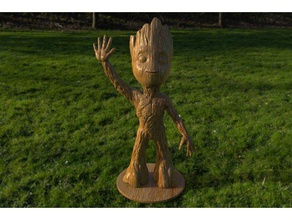 baby groot standing waving w stand sculptures guardians galaxy 3d print model - Mito3D