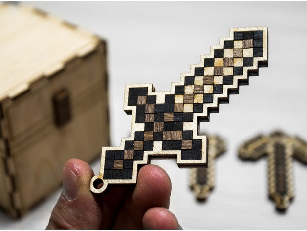 minecraft Schlüsselanhänger aus Sperrholz mit laser geschnitten diy keychain laser-cut Mosaik 3D print model - Mito3D