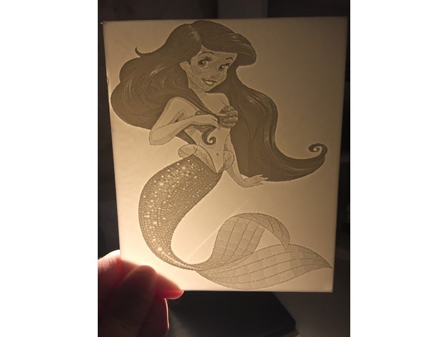 ariel - disney 3d-drucken 2d-Druck Meerjungfrau Karte Licht Licht-Karte lithopane lithophane kleine Nacht-Licht Foto Fotografie Prinzessin walt 3D print model - Mito3D