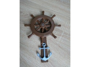 steering-wheel decoration decor anchor boat sailboat steering wheel wood wooden 3d print model - Mito3D