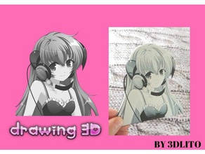 anime girl en 3d art 3dlito el chica dibujo3d de dibujo niña lithophane litofania manga 3d print model - Mito3D