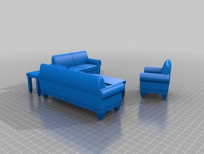 dollhouse living room set - sofa love seat chair tables model furniture coffee table couch couches doll house side 3d print model - Mito3D