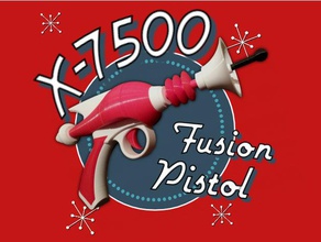 x-7500 fusion pistol props atom atomic age blaster cosplay prop weapon costume gun laser lazer pewpew raygun ray retro space toy 3d print model - Mito3D