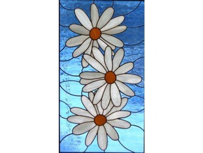 3 white daisies stained glass 3d printing blue background daisy desk piece toy flower flowers pinterest suncatcher 3d print model - Mito3D