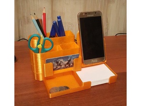 all-in-one desk organizer matita titolare di ricarica wireless telefono stand v2 organizzazione organizzatore pencilholder penna 3d print model - Mito3D