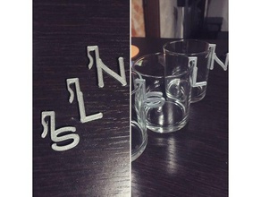 segnabicchieri - Organisation bicchieri design Glas Briefe sign 3d print model - Mito3D