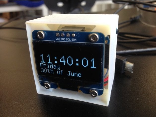 small cube clock electronics adafruit pro trinket lipo oled pcf8523 rtc tiny tinyoled 3D print model - Mito3D