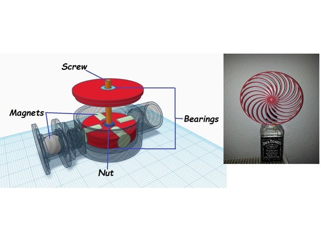 ışık şişe jeneratör dinamosu rüzgar 3d baskı dynamo bahçe lamba led şerit magent mıknatıslar fırıldak 3D print model - Mito3D