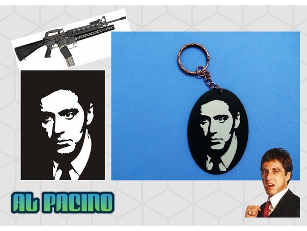 chaveiro al pacino a moda 3dlito cine dibujo 3d chaveiros lithophane litofania llaveros scarface 3D print model - Mito3D