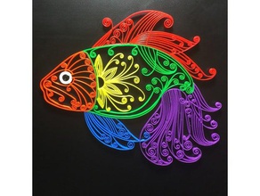 fish quilling style art ornament wall 3d print model - Mito3D