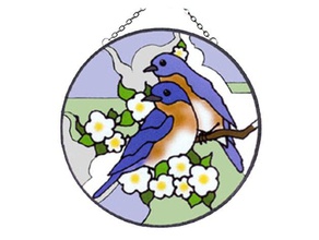 2 bluebirds flores a arte aves de natureza vitrais 3d print model - Mito3D