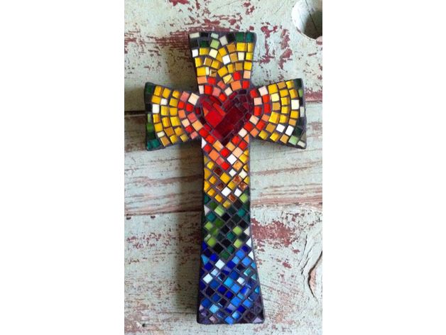 de la cruz del corazón arco iris mosaico Arte en 2d cristiana colorido dios jesús el 3D print model - Mito3D