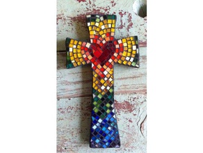 cross heart rainbow mosaic 2d art christian colorful god jesus 3d print model - Mito3D