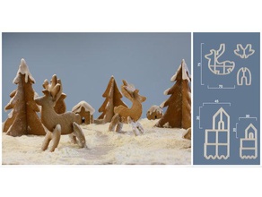 deer & house tree cookie cutter kitchen dining krisp3d raindeer 3d print model - Mito3D