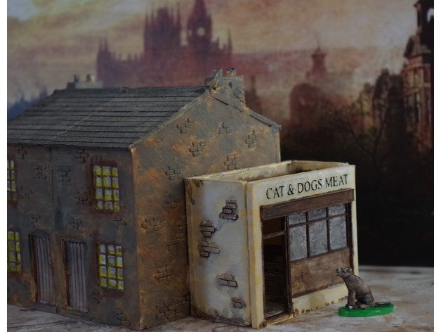 ripper de londres - chat la viande chien vendeur bâtiments et structures 28mm historique chemin fer steampunk wargaming whitechapel 3D print model - Mito3D