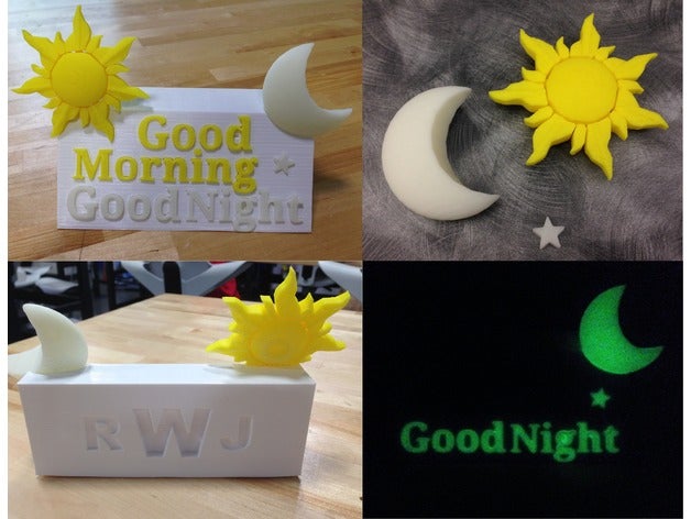 buenos días buenas resplandor de la noche oscura 3d escultura las esculturas hora acostarse el tiempo cama personalizable regalo dones glow-in-the-oscuro brillante oscuro buena mañana noches saludo saludos monograma luna multicolor nombre luz personalizar personalizada estrella sol 3D print model - Mito3D