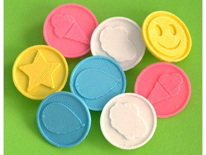 giova's happy badges coins & badge balloon cloud flower heart icecream smile star 3d print model - Mito3D