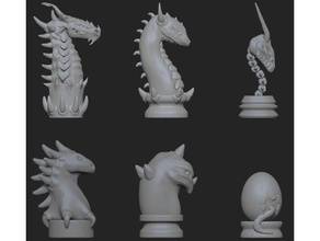 dragon set satranç canavar hayvanlar boardgame parça taşları seti ejderha dragonchess ejderhalar efsanevi 3d print model - Mito3D
