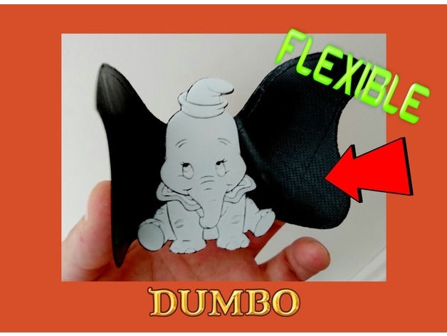 dumbo, dibujo 3d, flexible art 3dlito fresco dibujo3d dibujos animados dumbo elefant el elefante filamento alivio aliviar de walt disney 3D print model - Mito3D