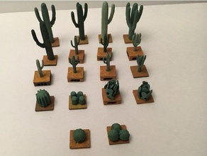 miniature cacti various families openlock toys & games cactus dungeon tiles miniatures 28mm pathfinder plant rpg terrain tile 3d print model - Mito3D
