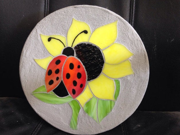 lady bug flower 2d art ladybug stained glass sunflower 3D print model - Mito3D