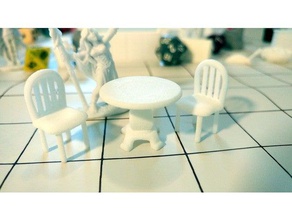mesa redonda conjunto de cadeira brinquedo & acessórios para jogos masmorras e dragões mini miniatura rodada tabela tampo 3d print model - Mito3D