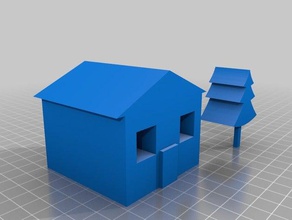 Haus Baum Scheune Kunst 3d print model - Mito3D