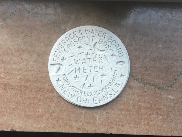 la nouvelle-orléans eaux usées conseil croissant de boîte compteur d'eau lune et les étoiles signes logos antique bière fonte montagnes russes boire coaster quartier français cadeau louisiane nola l'eau 3D print model - Mito3D