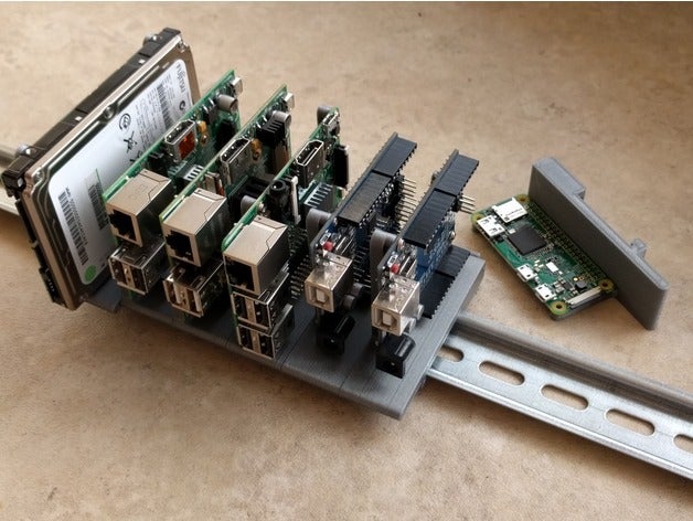 din monte pi, arduino disques porte-outils & boîtes mega 2560 mont support cluster En 50022 l'automatisation de la maison le montage nanopi m4 pi3 pi zéro rail rampes d'accès 14 rasberry raspberry rock64 sbc 3D print model - Mito3D