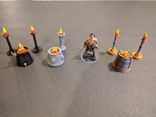 standing torches & braziers - 3 styles 28mm gaming games 3D print model - Mito3D