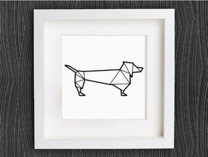 customizable origami sausage dog dachshund 2d art animal customizer geometric geometrical lowpoly low poly openscad 3d print model - Mito3D