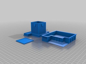 6mm - modular simcity buildings police station fire hall court house & structures building wargame wargames 3d print model - Mito3D